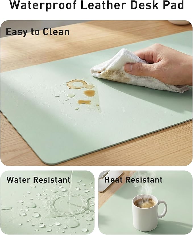 Aothia Faux Leather Desk Mat - Large Mouse Pad, Non - Slip PU Leather Blotter, Waterproof Writing Surface for Office and Home (Aqua, 42" x 17") | Desk Pads Blotters - TrueDesk