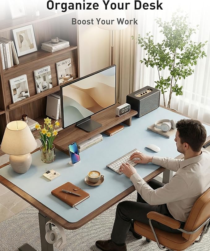 Aothia Faux Leather Desk Mat - Large Mouse Pad, Non - Slip PU Leather Blotter, Waterproof Writing Surface for Office and Home (Baby Blue, 40" x 24") | Desk Pads Blotters - TrueDesk