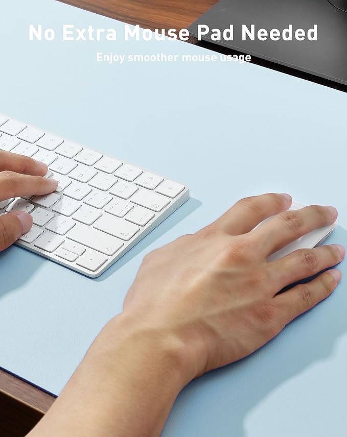 Aothia Faux Leather Desk Mat - Large Mouse Pad, Non - Slip PU Leather Blotter, Waterproof Writing Surface for Office and Home (Baby Blue, 42" x 17") | Desk Pads Blotters - TrueDesk