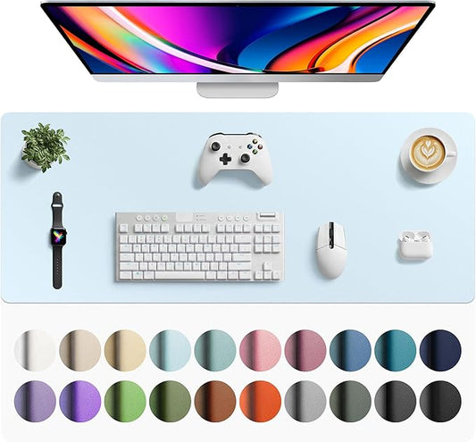 Aothia Faux Leather Desk Mat - Large Mouse Pad, Non - Slip PU Leather Blotter, Waterproof Writing Surface for Office and Home (Baby Blue, 42" x 17") | Desk Pads Blotters - TrueDesk