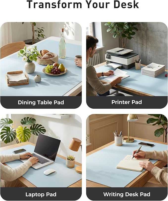 Aothia Faux Leather Desk Mat - Large Mouse Pad, Non - Slip PU Leather Blotter, Waterproof Writing Surface for Office and Home (Baby Blue, 42" x 17") | Desk Pads Blotters - TrueDesk