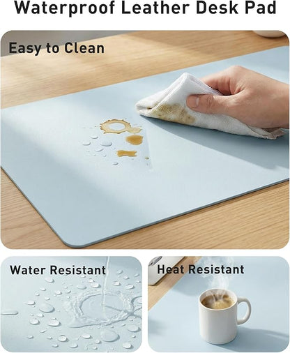 Aothia Faux Leather Desk Mat - Large Mouse Pad, Non - Slip PU Leather Blotter, Waterproof Writing Surface for Office and Home (Baby Blue, 42" x 17") | Desk Pads Blotters - TrueDesk