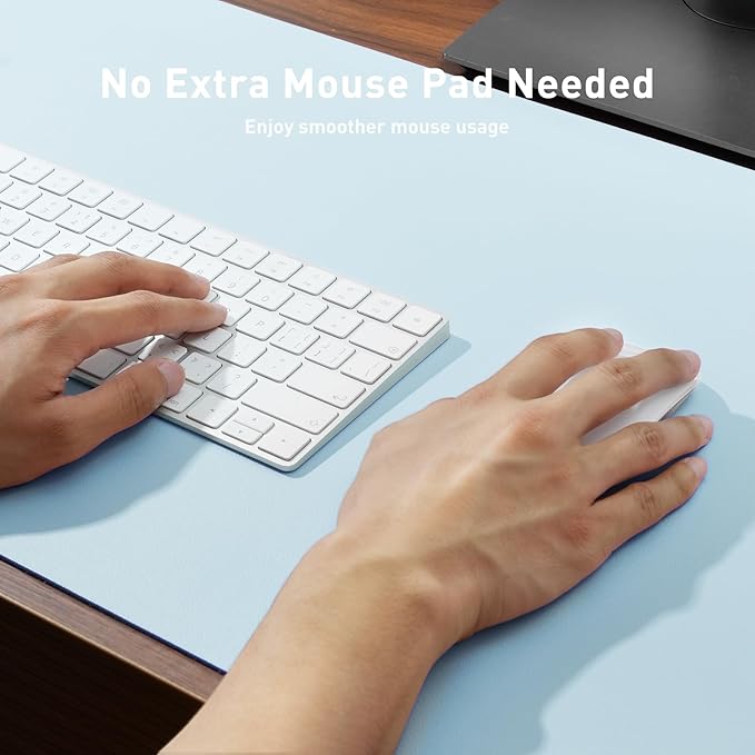 Aothia Faux Leather Desk Mat – Large Mouse Pad, Non - Slip PU Leather Blotter, Waterproof Writing Surface for Office and Home (Baby Blue, 47.2" x 23.6") | Desk Pads Blotters - TrueDesk