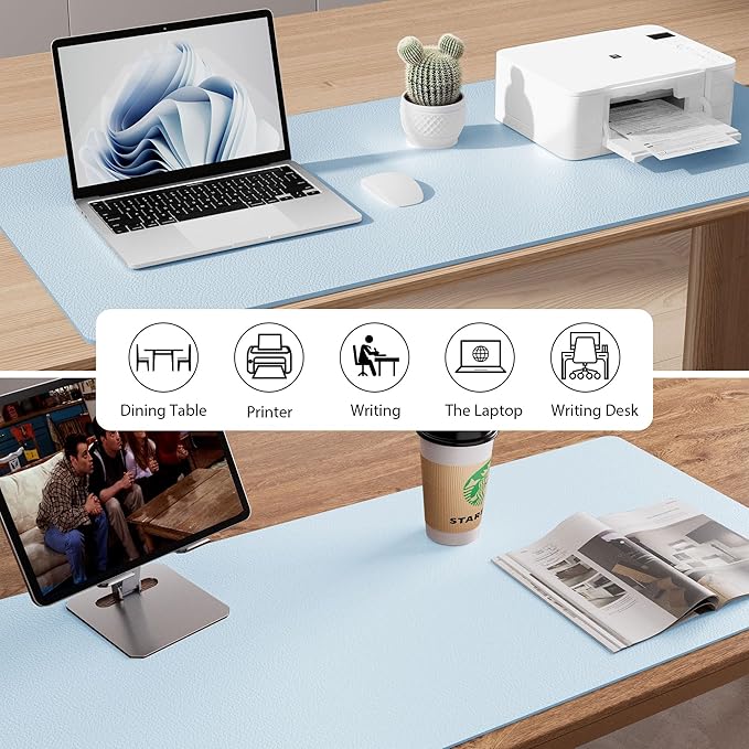 Aothia Faux Leather Desk Mat – Large Mouse Pad, Non - Slip PU Leather Blotter, Waterproof Writing Surface for Office and Home (Baby Blue, 47.2" x 23.6") | Desk Pads Blotters - TrueDesk
