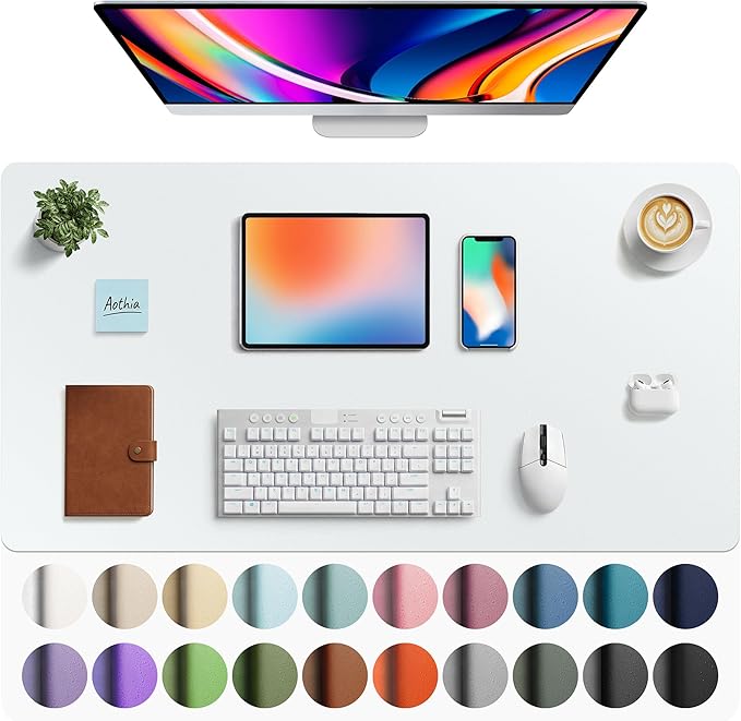 Aothia Faux Leather Desk Mat - Large Mouse Pad, Non - Slip PU Leather Blotter, Waterproof Writing Surface for Office and Home (Barely Grey, 40" x 24") | Desk Pads Blotters - TrueDesk