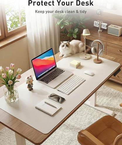 Aothia Faux Leather Desk Mat - Large Mouse Pad, Non - Slip PU Leather Blotter, Waterproof Writing Surface for Office and Home (Barely Grey, 42" x 17") | Desk Pads Blotters - TrueDesk