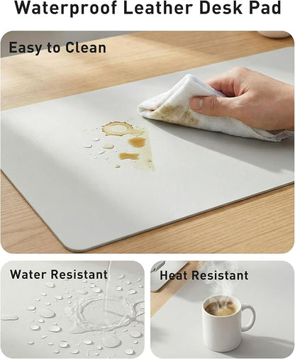 Aothia Faux Leather Desk Mat - Large Mouse Pad, Non - Slip PU Leather Blotter, Waterproof Writing Surface for Office and Home (Barely Grey, 42" x 17") | Desk Pads Blotters - TrueDesk