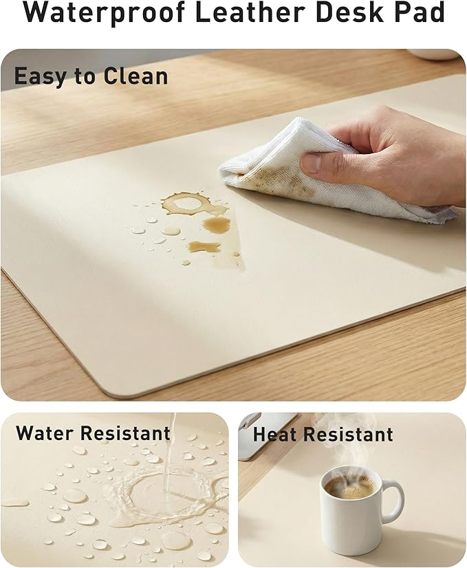Aothia Faux Leather Desk Mat - Large Mouse Pad, Non - Slip PU Leather Blotter, Waterproof Writing Surface for Office and Home (Beige, 42" x 17") | Desk Pads Blotters - TrueDesk