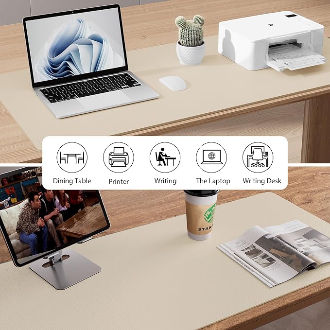 Aothia Faux Leather Desk Mat – Large Mouse Pad, Non - Slip PU Leather Blotter, Waterproof Writing Surface for Office and Home (Beige, 47.2" x 23.6") | Desk Pads Blotters - TrueDesk