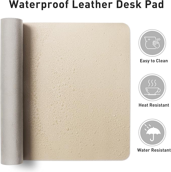 Aothia Faux Leather Desk Mat – Large Mouse Pad, Non - Slip PU Leather Blotter, Waterproof Writing Surface for Office and Home (Beige, 47.2" x 23.6") | Desk Pads Blotters - TrueDesk