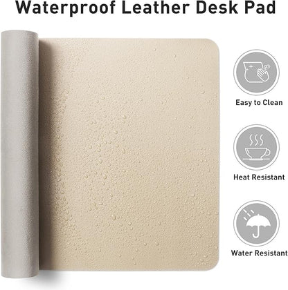 Aothia Faux Leather Desk Mat – Large Mouse Pad, Non - Slip PU Leather Blotter, Waterproof Writing Surface for Office and Home (Beige, 47.2" x 23.6") | Desk Pads Blotters - TrueDesk