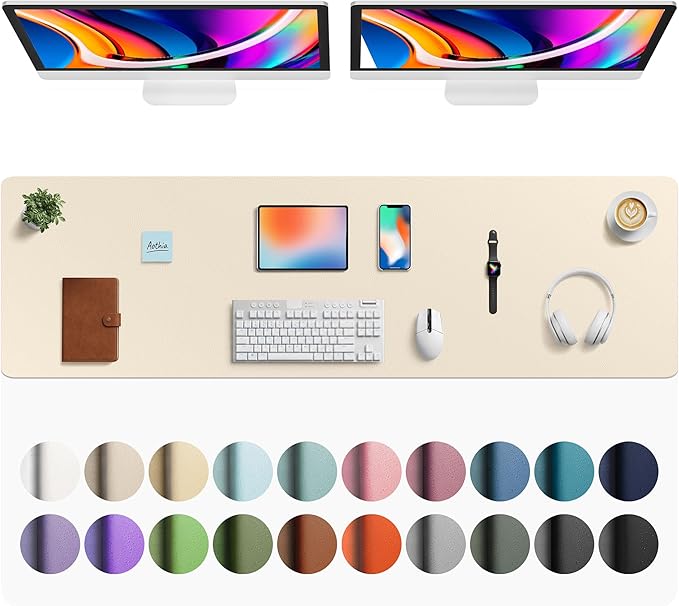 Aothia Faux Leather Desk Mat - Large Mouse Pad, Non - Slip PU Leather Blotter, Waterproof Writing Surface for Office and Home (Beige, 63" x 17") | Desk Pads Blotters - TrueDesk