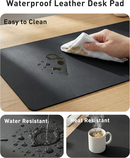 Aothia Faux Leather Desk Mat - Large Mouse Pad, Non - Slip PU Leather Blotter, Waterproof Writing Surface for Office and Home (Black, 42" x 17") | Desk Pads Blotters - TrueDesk