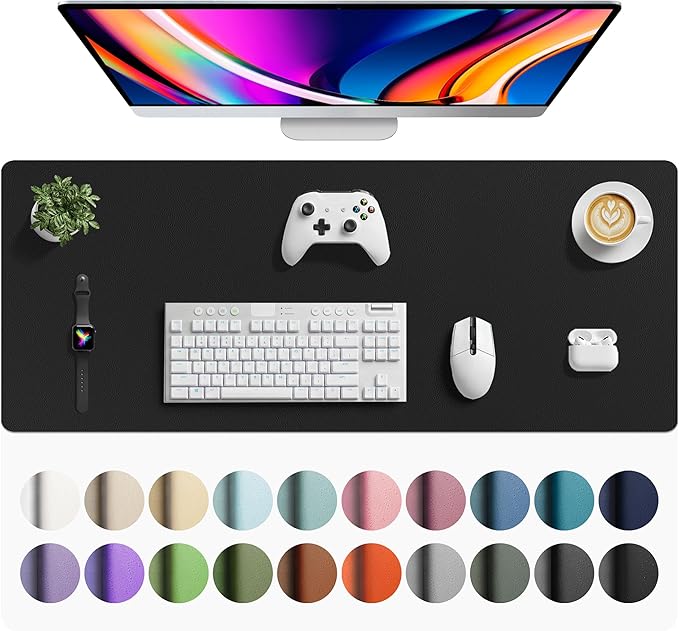 Aothia Faux Leather Desk Mat - Large Mouse Pad, Non - Slip PU Leather Blotter, Waterproof Writing Surface for Office and Home (Black, 42" x 17") | Desk Pads Blotters - TrueDesk