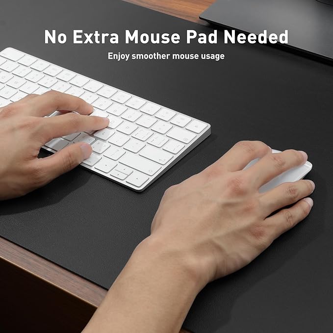 Aothia Faux Leather Desk Mat – Large Mouse Pad, Non - Slip PU Leather Blotter, Waterproof Writing Surface for Office and Home (Black, 47.2" x 23.6") | Desk Pads Blotters - TrueDesk