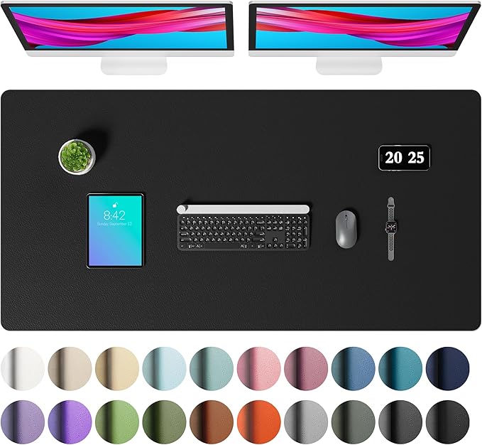 Aothia Faux Leather Desk Mat – Large Mouse Pad, Non - Slip PU Leather Blotter, Waterproof Writing Surface for Office and Home (Black, 47.2" x 23.6") | Desk Pads Blotters - TrueDesk