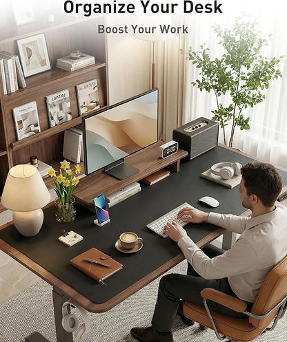 Aothia Faux Leather Desk Mat - Large Mouse Pad, Non - Slip PU Leather Blotter, Waterproof Writing Surface for Office and Home (Black, 63" x 17") | Desk Pads Blotters - TrueDesk