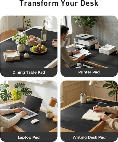 Aothia Faux Leather Desk Mat - Large Mouse Pad, Non - Slip PU Leather Blotter, Waterproof Writing Surface for Office and Home (Black, 63" x 17") | Desk Pads Blotters - TrueDesk