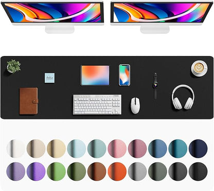 Aothia Faux Leather Desk Mat - Large Mouse Pad, Non - Slip PU Leather Blotter, Waterproof Writing Surface for Office and Home (Black, 63" x 17") | Desk Pads Blotters - TrueDesk