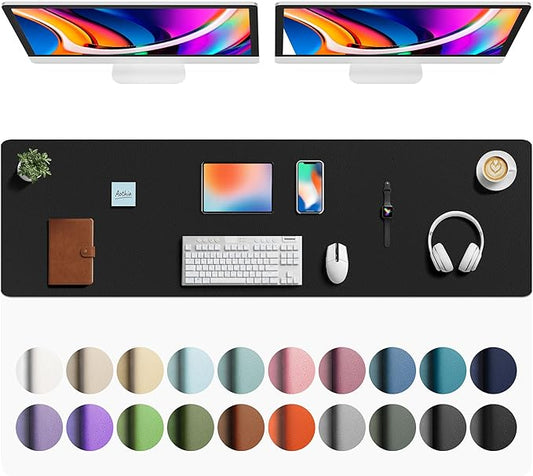 Aothia Faux Leather Desk Mat - Large Mouse Pad, Non - Slip PU Leather Blotter, Waterproof Writing Surface for Office and Home (Black, 63" x 17") | Desk Pads Blotters - TrueDesk