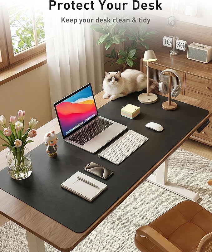 Aothia Faux Leather Desk Mat - Large Mouse Pad, Non - Slip PU Leather Blotter, Waterproof Writing Surface for Office and Home (Black, 63" x 17") | Desk Pads Blotters - TrueDesk