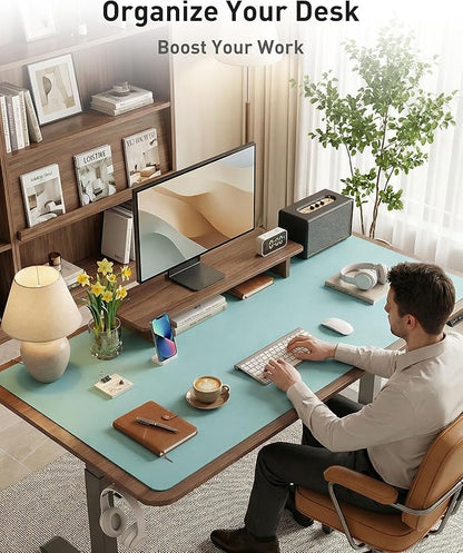 Aothia Faux Leather Desk Mat - Large Mouse Pad, Non - Slip PU Leather Blotter, Waterproof Writing Surface for Office and Home (Blue Topaz, 40" x 24") | Desk Pads Blotters - TrueDesk