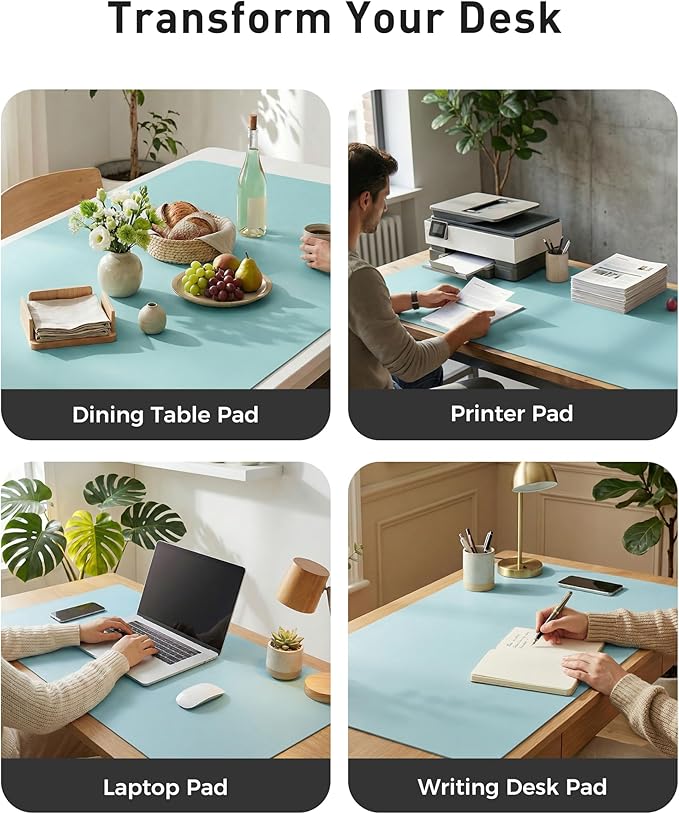 Aothia Faux Leather Desk Mat - Large Mouse Pad, Non - Slip PU Leather Blotter, Waterproof Writing Surface for Office and Home (Blue Topaz, 40" x 24") | Desk Pads Blotters - TrueDesk