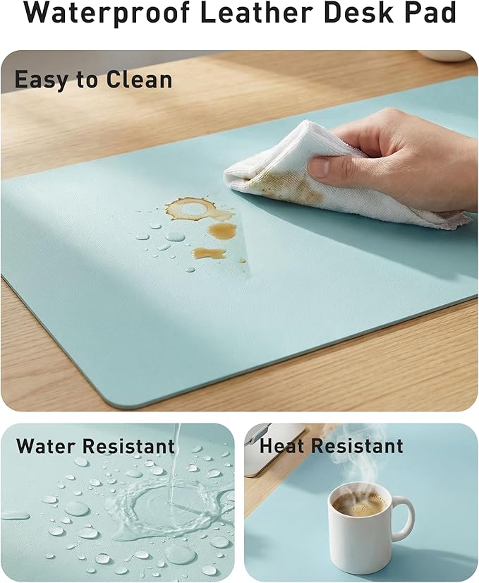 Aothia Faux Leather Desk Mat - Large Mouse Pad, Non - Slip PU Leather Blotter, Waterproof Writing Surface for Office and Home (Blue Topaz, 40" x 24") | Desk Pads Blotters - TrueDesk