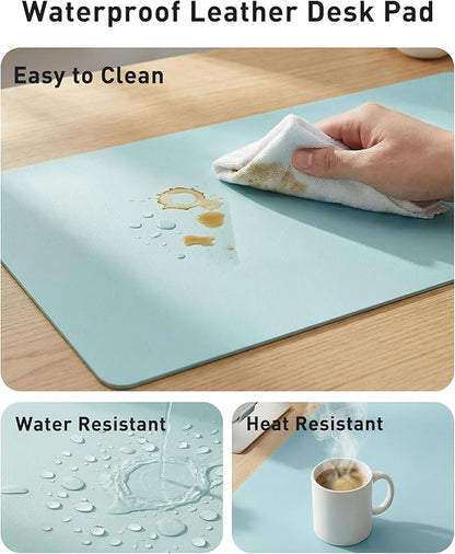 Aothia Faux Leather Desk Mat - Large Mouse Pad, Non - Slip PU Leather Blotter, Waterproof Writing Surface for Office and Home (Blue Topaz, 40" x 24") | Desk Pads Blotters - TrueDesk