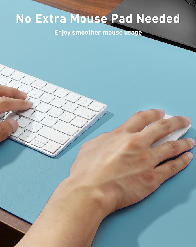 Aothia Faux Leather Desk Mat - Large Mouse Pad, Non - Slip PU Leather Blotter, Waterproof Writing Surface for Office and Home (Blue Topaz, 40" x 24") | Desk Pads Blotters - TrueDesk