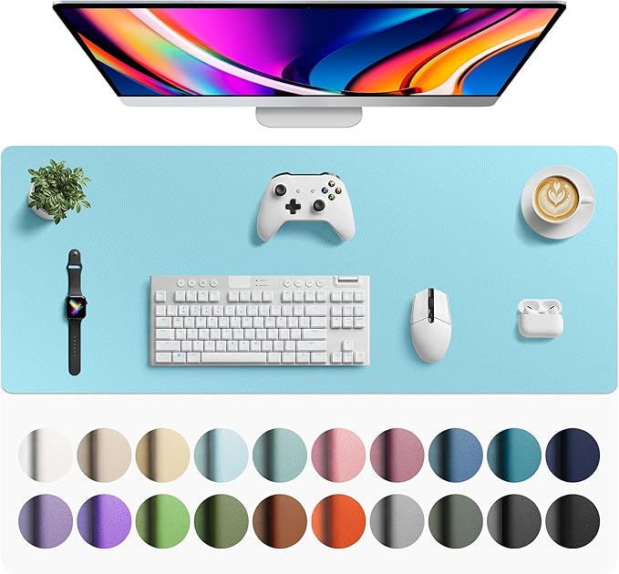Aothia Faux Leather Desk Mat - Large Mouse Pad, Non - Slip PU Leather Blotter, Waterproof Writing Surface for Office and Home (Blue Topaz, 42" x 17") | Desk Pads Blotters - TrueDesk