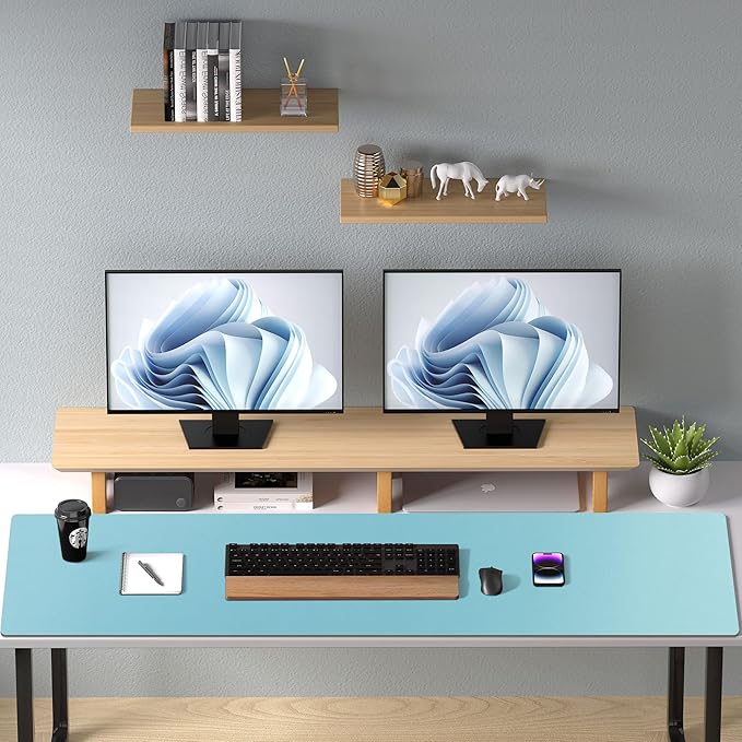 Aothia Faux Leather Desk Mat – Large Mouse Pad, Non - Slip PU Leather Blotter, Waterproof Writing Surface for Office and Home (Blue Topaz, 47.2" x 23.6") | Desk Pads Blotters - TrueDesk