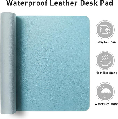 Aothia Faux Leather Desk Mat – Large Mouse Pad, Non - Slip PU Leather Blotter, Waterproof Writing Surface for Office and Home (Blue Topaz, 47.2" x 23.6") | Desk Pads Blotters - TrueDesk