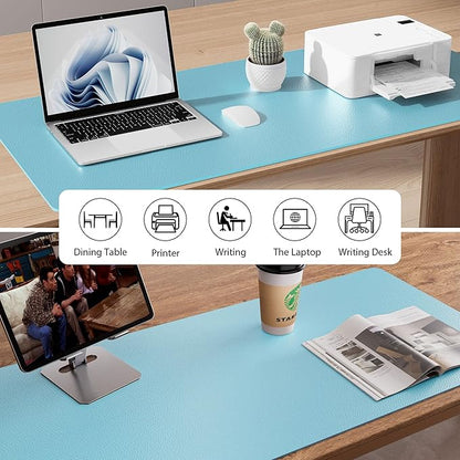 Aothia Faux Leather Desk Mat – Large Mouse Pad, Non - Slip PU Leather Blotter, Waterproof Writing Surface for Office and Home (Blue Topaz, 47.2" x 23.6") | Desk Pads Blotters - TrueDesk