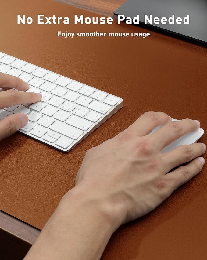Aothia Faux Leather Desk Mat - Large Mouse Pad, Non - Slip PU Leather Blotter, Waterproof Writing Surface for Office and Home (Brown, 63" x 17") | Desk Pads Blotters - TrueDesk