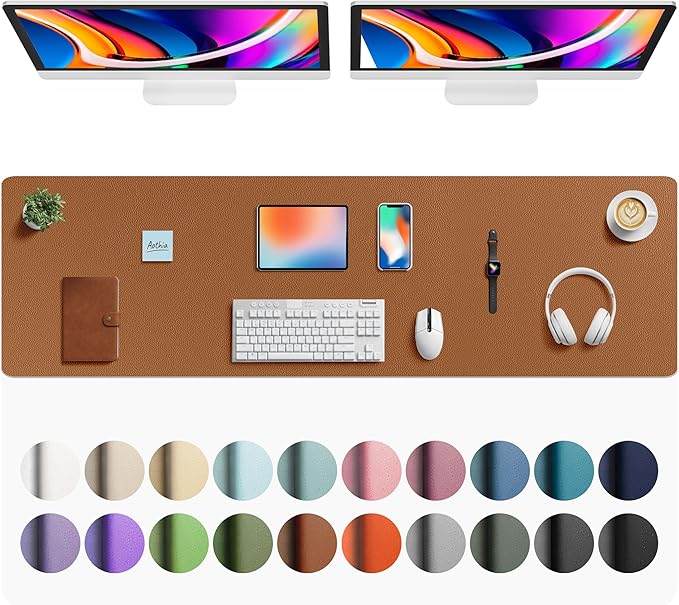 Aothia Faux Leather Desk Mat - Large Mouse Pad, Non - Slip PU Leather Blotter, Waterproof Writing Surface for Office and Home (Brown, 63" x 17") | Desk Pads Blotters - TrueDesk
