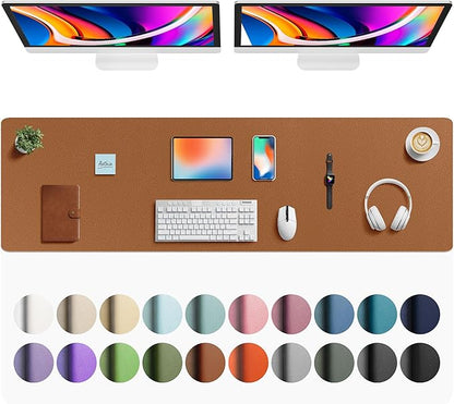 Aothia Faux Leather Desk Mat - Large Mouse Pad, Non - Slip PU Leather Blotter, Waterproof Writing Surface for Office and Home (Brown, 63" x 17") | Desk Pads Blotters - TrueDesk