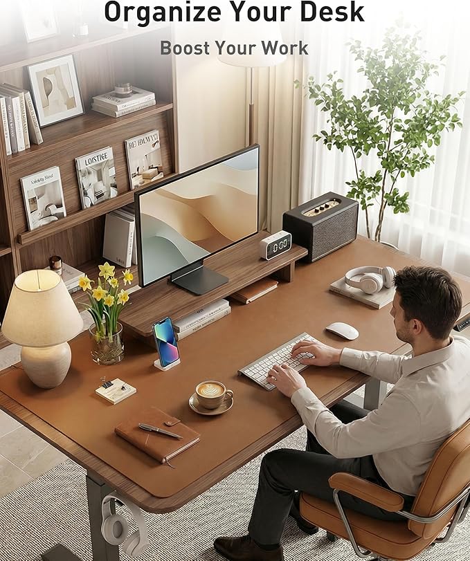 Aothia Faux Leather Desk Mat - Large Mouse Pad, Non - Slip PU Leather Blotter, Waterproof Writing Surface for Office and Home (Brown, 63" x 17") | Desk Pads Blotters - TrueDesk