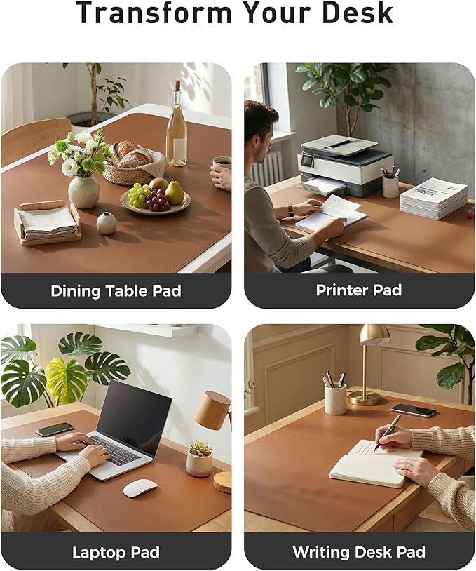 Aothia Faux Leather Desk Mat - Large Mouse Pad, Non - Slip PU Leather Blotter, Waterproof Writing Surface for Office and Home (Brown, 63" x 17") | Desk Pads Blotters - TrueDesk