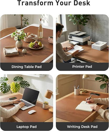 Aothia Faux Leather Desk Mat - Large Mouse Pad, Non - Slip PU Leather Blotter, Waterproof Writing Surface for Office and Home (Brown, 63" x 17") | Desk Pads Blotters - TrueDesk