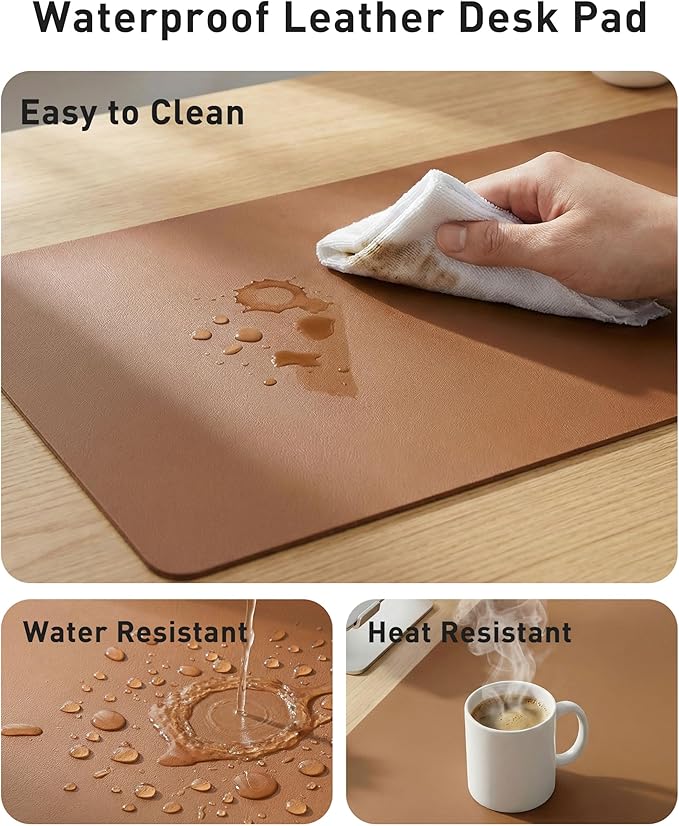 Aothia Faux Leather Desk Mat - Large Mouse Pad, Non - Slip PU Leather Blotter, Waterproof Writing Surface for Office and Home (Brown, 63" x 17") | Desk Pads Blotters - TrueDesk