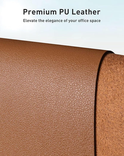 Aothia Faux Leather Desk Mat - Large Mouse Pad, Non - Slip PU Leather Blotter, Waterproof Writing Surface for Office and Home (Brown, 63" x 17") | Desk Pads Blotters - TrueDesk