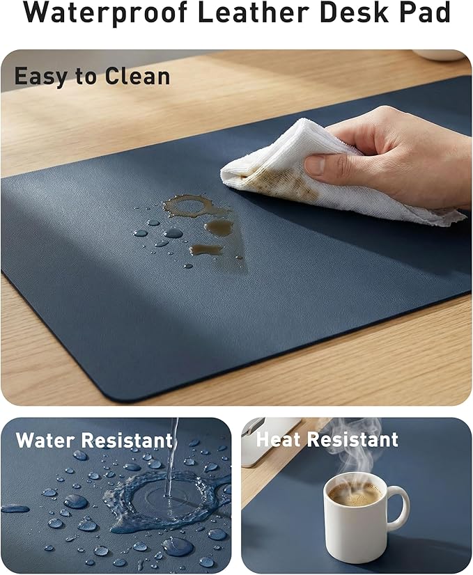 Aothia Faux Leather Desk Mat - Large Mouse Pad, Non - Slip PU Leather Blotter, Waterproof Writing Surface for Office and Home (Dark Blue, 40" x 24") | Desk Pads Blotters - TrueDesk