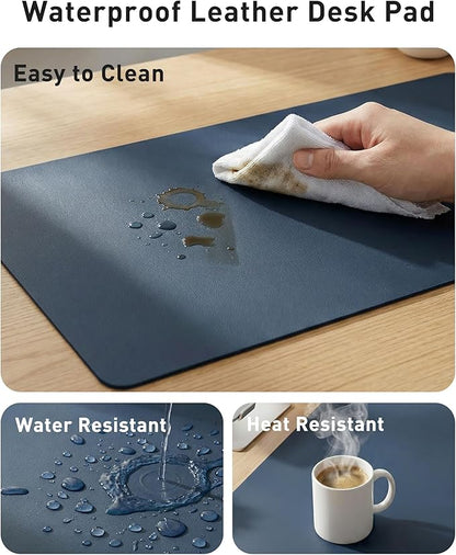 Aothia Faux Leather Desk Mat - Large Mouse Pad, Non - Slip PU Leather Blotter, Waterproof Writing Surface for Office and Home (Dark Blue, 40" x 24") | Desk Pads Blotters - TrueDesk