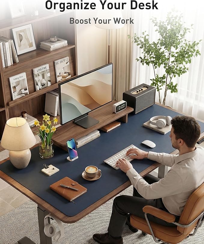 Aothia Faux Leather Desk Mat - Large Mouse Pad, Non - Slip PU Leather Blotter, Waterproof Writing Surface for Office and Home (Dark Blue, 40" x 24") | Desk Pads Blotters - TrueDesk