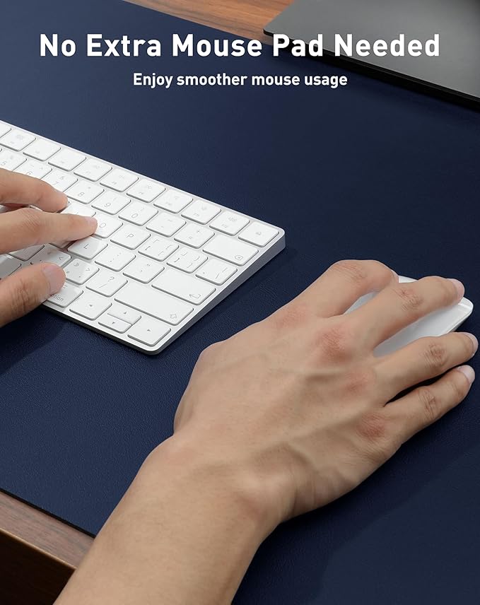Aothia Faux Leather Desk Mat - Large Mouse Pad, Non - Slip PU Leather Blotter, Waterproof Writing Surface for Office and Home (Dark Blue, 40" x 24") | Desk Pads Blotters - TrueDesk