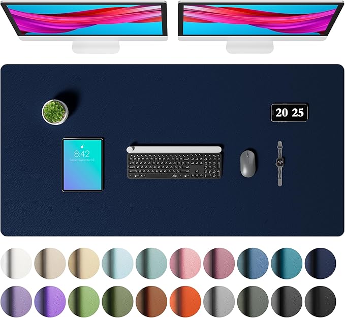 Aothia Faux Leather Desk Mat – Large Mouse Pad, Non - Slip PU Leather Blotter, Waterproof Writing Surface for Office and Home (Dark Blue, 47.2" x 23.6") | Desk Pads Blotters - TrueDesk