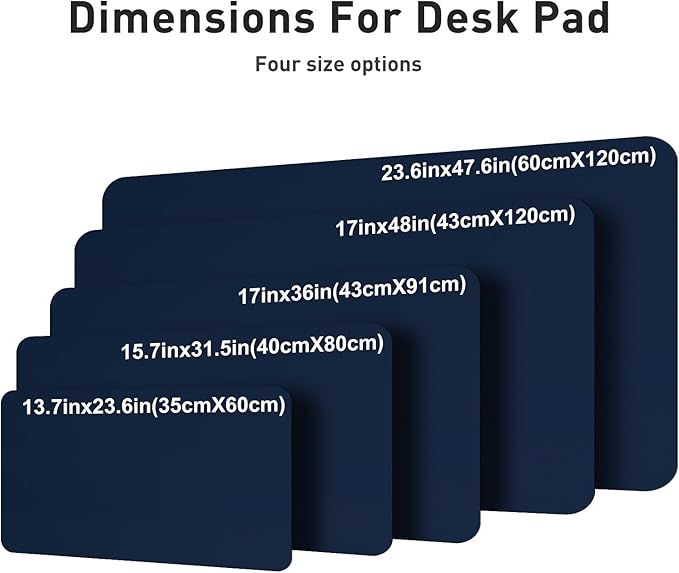 Aothia Faux Leather Desk Mat – Large Mouse Pad, Non - Slip PU Leather Blotter, Waterproof Writing Surface for Office and Home (Dark Blue, 47.2" x 23.6") | Desk Pads Blotters - TrueDesk