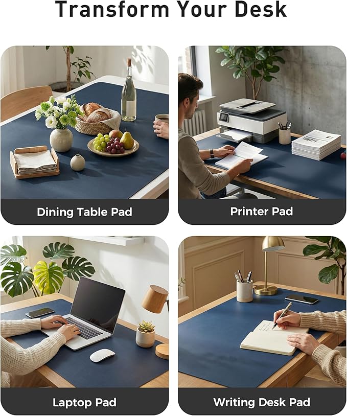 Aothia Faux Leather Desk Mat - Large Mouse Pad, Non - Slip PU Leather Blotter, Waterproof Writing Surface for Office and Home (Dark Blue, 63" x 24") | Desk Pads Blotters - TrueDesk