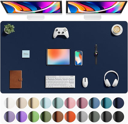 Aothia Faux Leather Desk Mat - Large Mouse Pad, Non - Slip PU Leather Blotter, Waterproof Writing Surface for Office and Home (Dark Blue, 63" x 24") | Desk Pads Blotters - TrueDesk